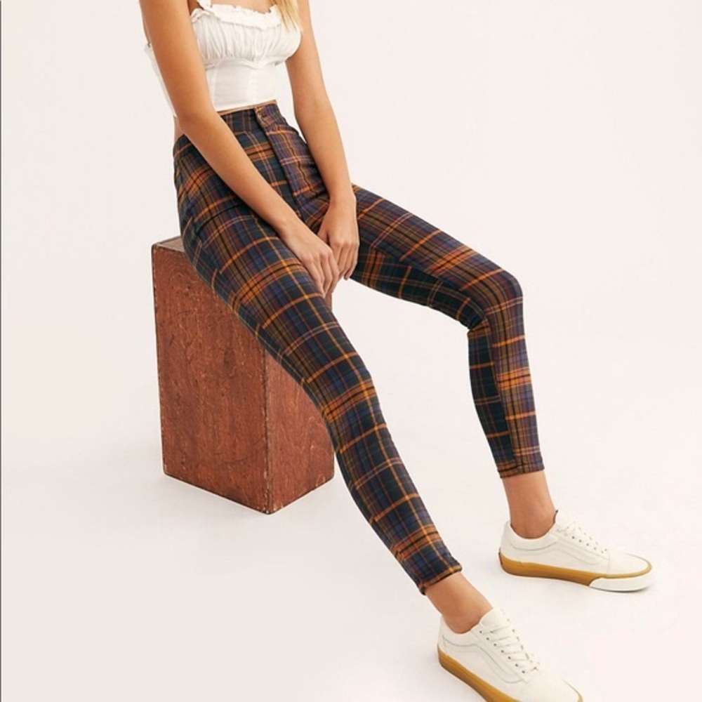 Free People Plaid Skinny Jeans